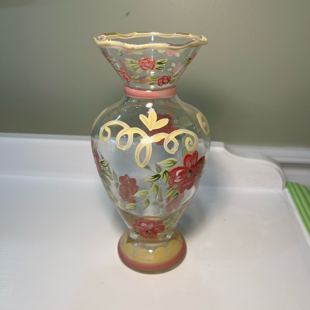 Tracy Porter Hand Painted Bud Vase 8” Rare Find Shabby Chic Vintage